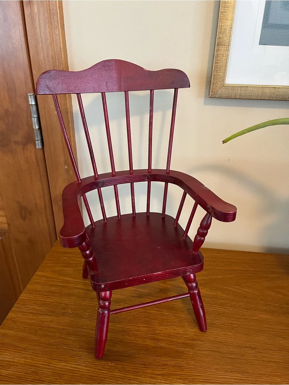 Red Wooden Windsor-Style Armchair Plant Stand